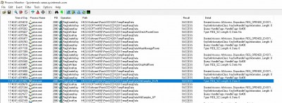 Résultat de PROCMON - la ligne surlignée indique que PRISM met NbSamples_DWN à &quot;0&quot;