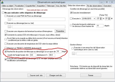 Recherche de position de télescope au démarrage